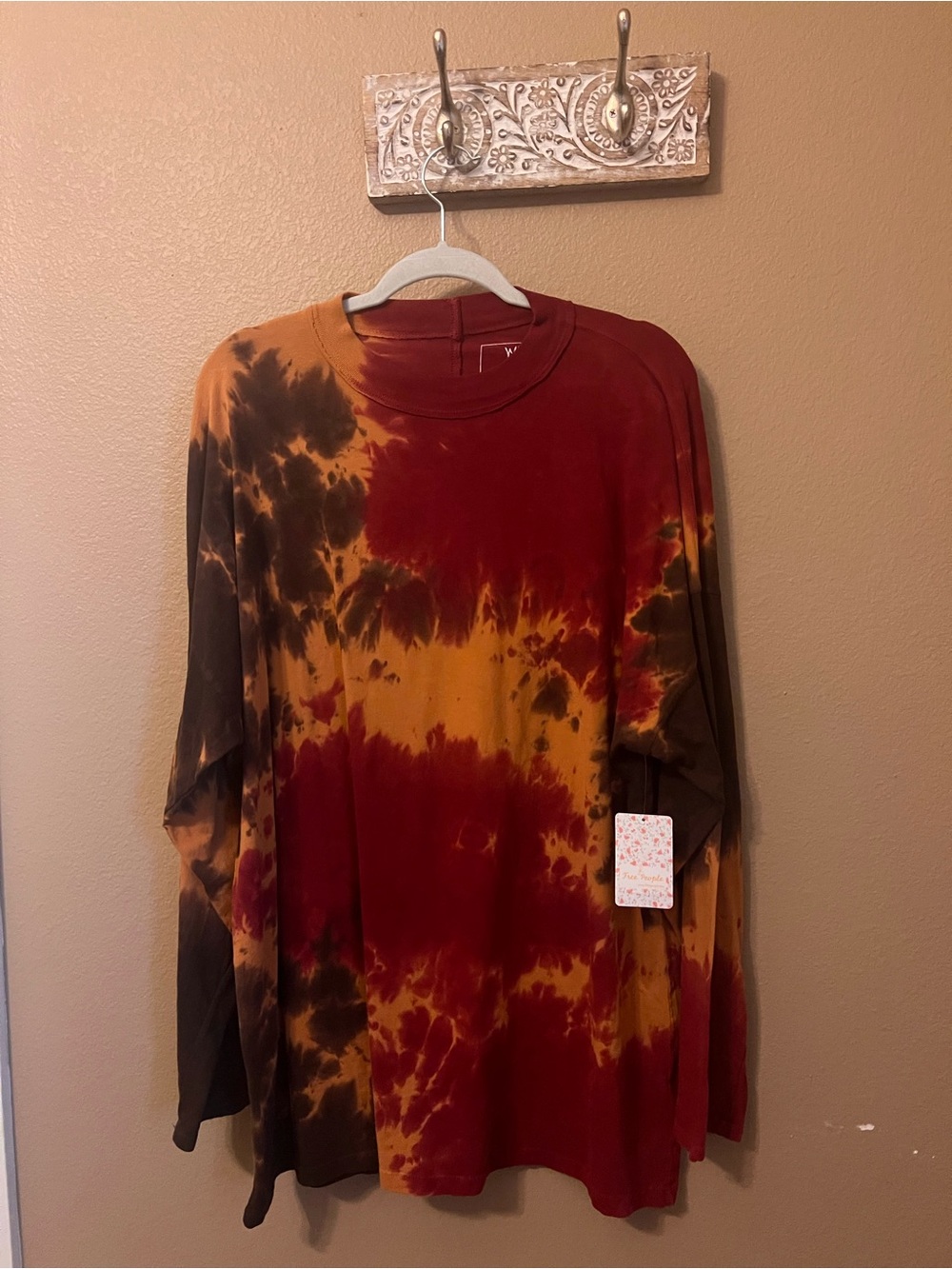 We The Free Tie-Dye Long Sleeve Shirt — Red, Mustard & Brown